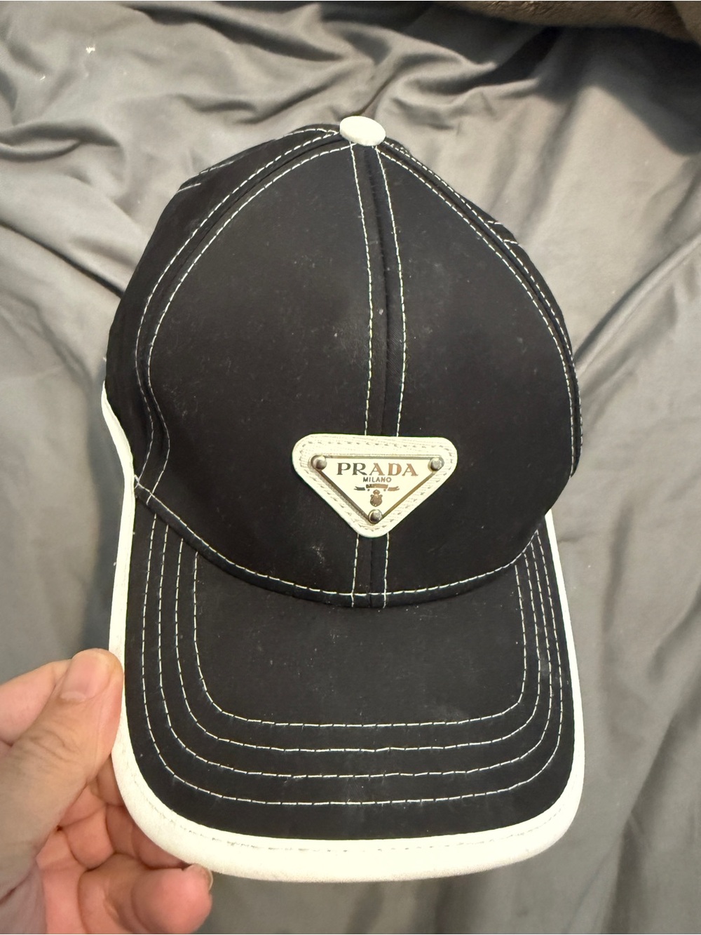 Prada Black Baseball Cap with White Trim